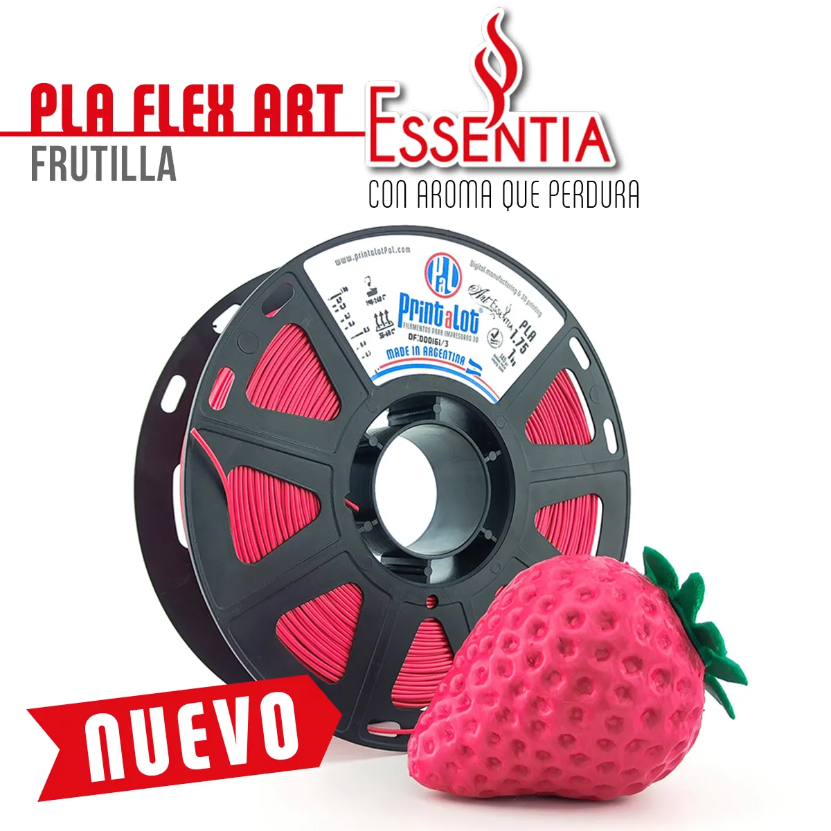 FRUTILLA Filamento 3D PLA FLEX ESSENTIA PrintaLot 1kg 1,75 mm - Imagen 1